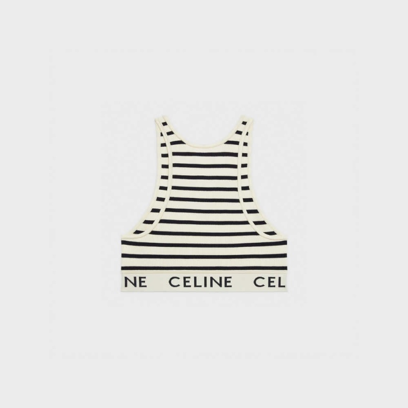 Cream / Navy Celine MESH SPORTS BRA Sweatshirts | CL-592809