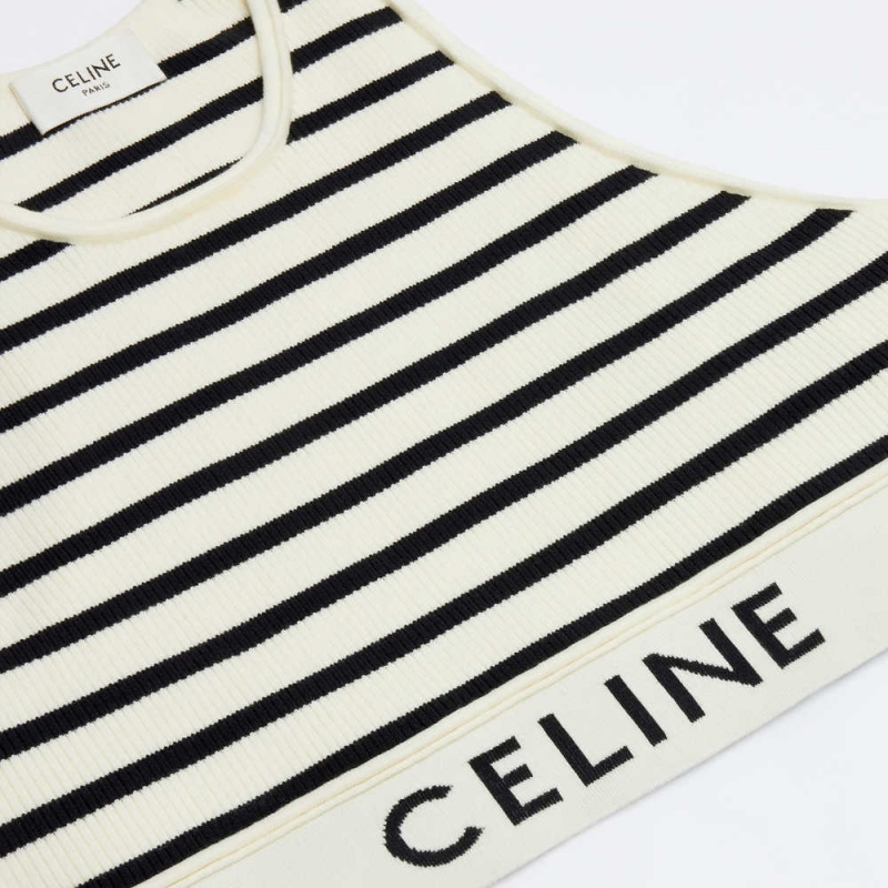 Cream / Navy Celine MESH SPORTS BRA Sweatshirts | CL-592809