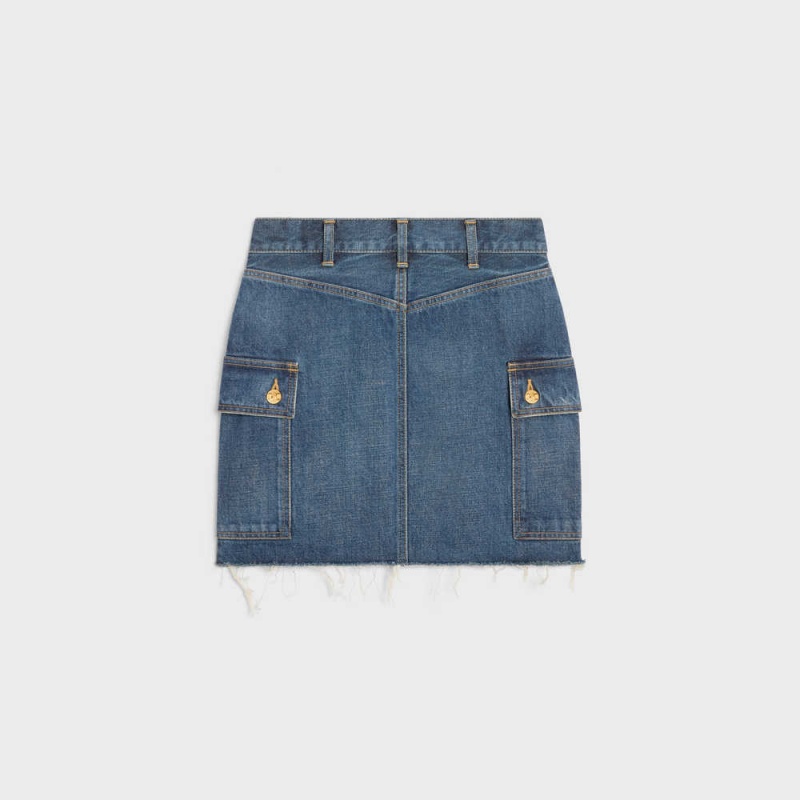 DARK UNION WASH Celine cargo mini in dark union wash denim Skirts | CL-592881