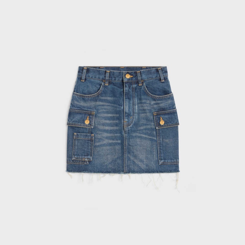 DARK UNION WASH Celine cargo mini in dark union wash denim Skirts | CL-592881