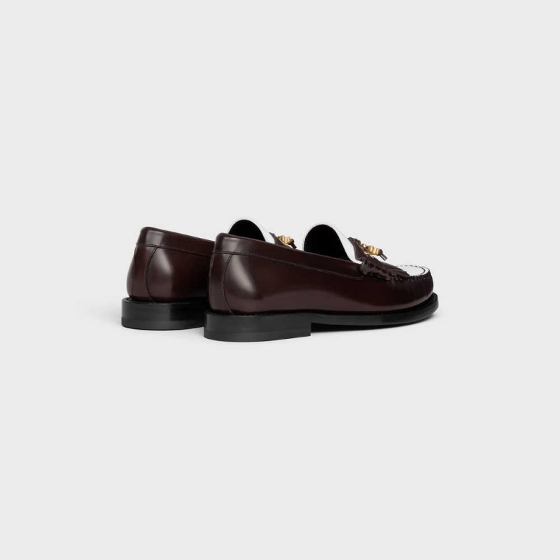 Dark Brown/White Celine LUCO WITH TRIOMPHE TASSELS in POLISHED BULLSKIN Loafers | CL-592529