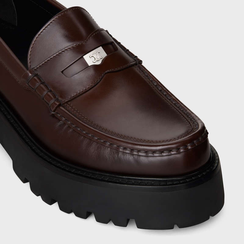 Dark Brown Celine BULKY PENNY CHUNKY in POLISHED BULLSKIN Loafers | CL-591881