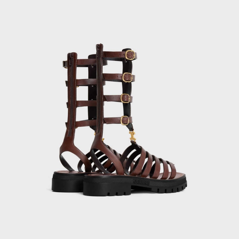 Dark Brown Celine CLEA TRIOMPHE GLADIATOR MID in CALFSKIN & VEGETAL TANNING Sandals | CL-592576