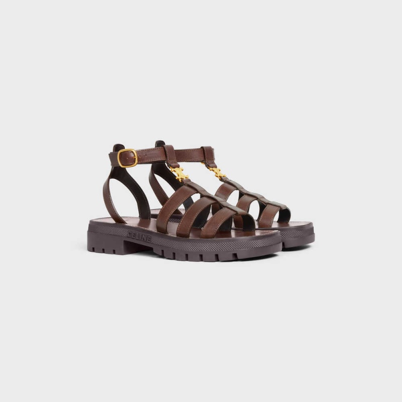 Dark Brown Celine CLEA TRIOMPHE GLADIATOR CHUNKY in CALFSKIN - VEGETAL TANNING Sandals | CL-592572