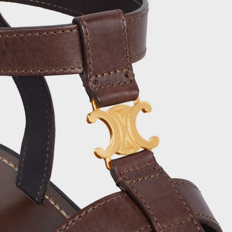 Dark Brown Celine CLEA TRIOMPHE GLADIATOR CHUNKY in CALFSKIN - VEGETAL TANNING Sandals | CL-592572