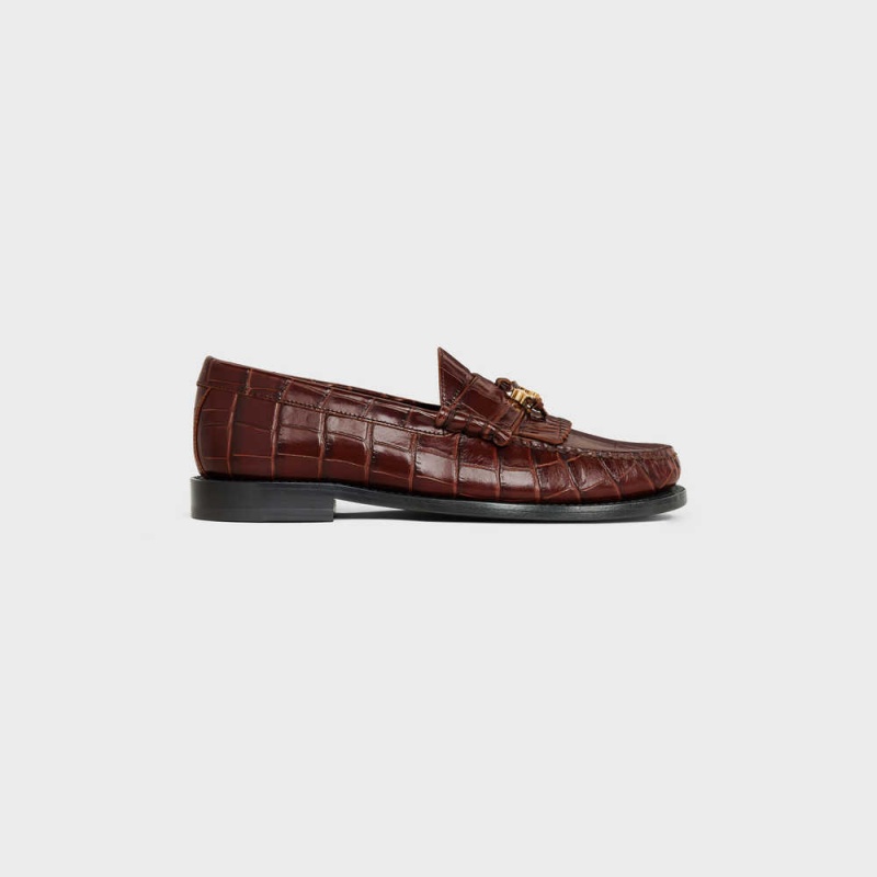 Dark Brown Celine LUCO WITH TRIOMPHE TASSELS in CROCODILE STAMPED CALFSKIN Loafers | CL-592528