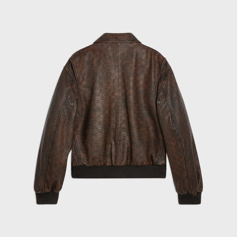 Dark Brown Celine aviator blouson in embossed Leather | CL-591928