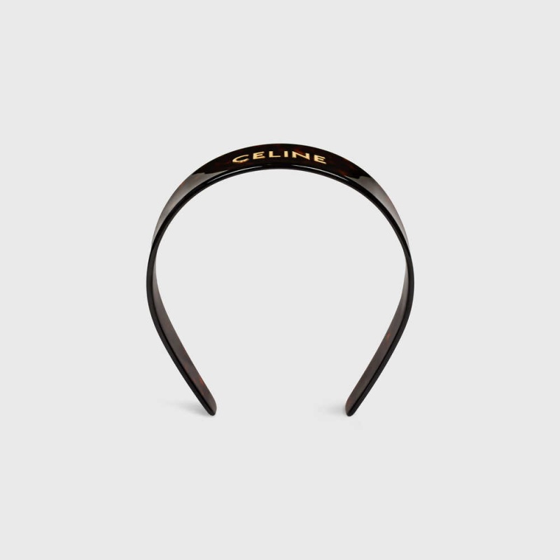 Dark Havana / Gold Celine Headband in Dark Havana Acetate and Brass with Gold finish Hair Accessories | CL-592336