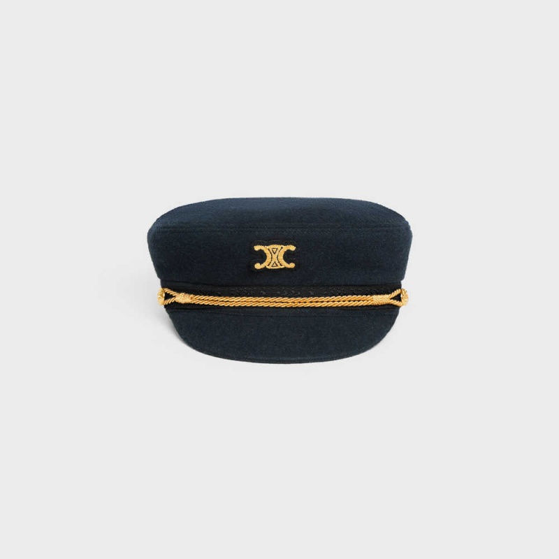 Dark Navy Celine triomphe sailor in wool cloth Cap | CL-592347