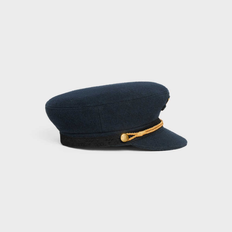 Dark Navy Celine triomphe sailor in wool cloth Cap | CL-592347