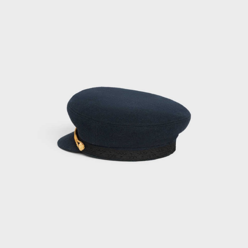 Dark Navy Celine triomphe sailor in wool cloth Cap | CL-592347