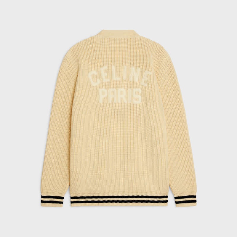 ECRU/BLACK Celine college cardigan in cotton Knitwear | CL-592086