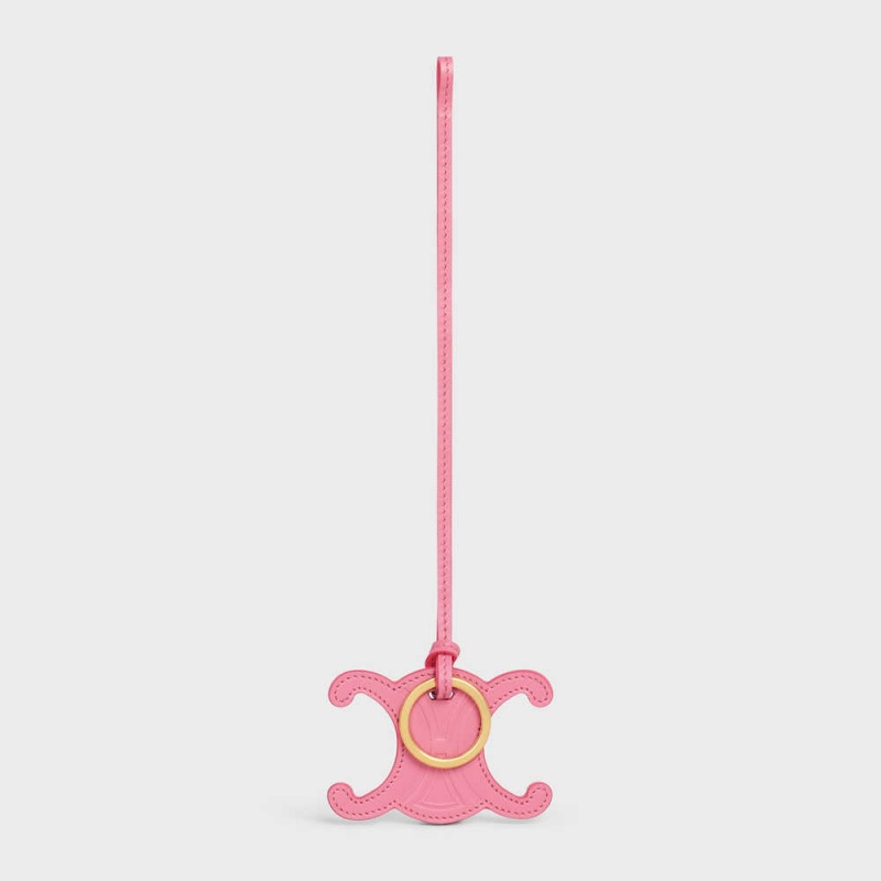 Flamingo Celine TRIOMPHE KEYRING CHARM IN SMOOTH CALFSKIN Leather Goods Accessories | CL-592898