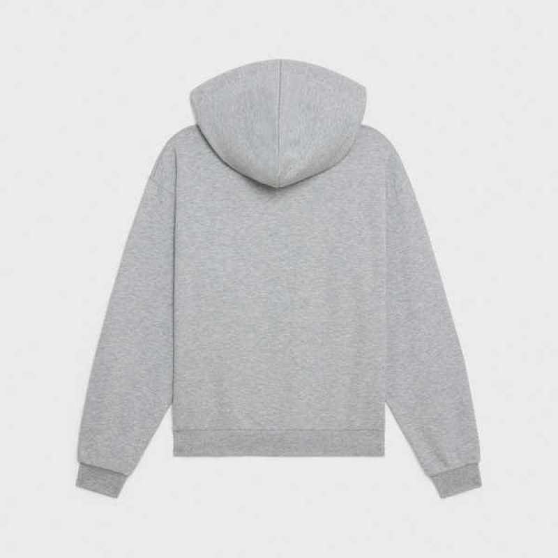 GREY / OFF WHITE Celine COTTON/CASHMERE TRIOMPHE HOODIE Sweatshirts | CL-592805