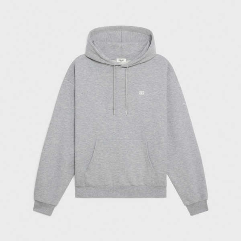 GREY / OFF WHITE Celine COTTON/CASHMERE TRIOMPHE HOODIE Sweatshirts | CL-592805