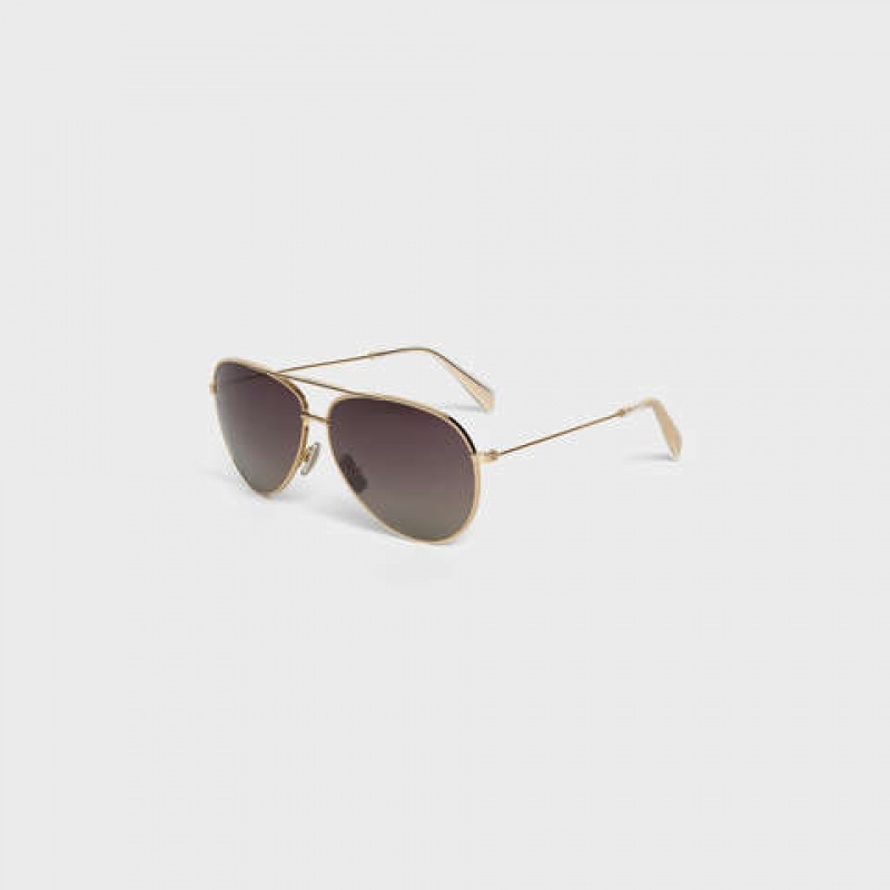 Gold/Gradient Grey Celine METAL FRAME 01 IN METAL WITH POLARIZED LENSES Sunglasses | CL-591758