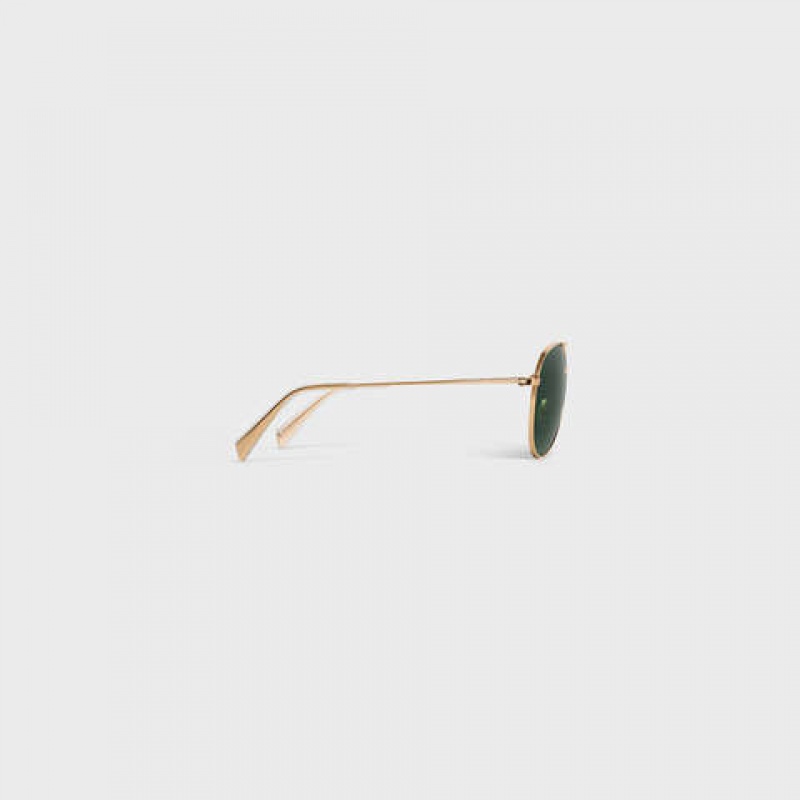 Gold/Green Celine METAL FRAME 01 IN METAL WITH MINERAL GLASS LENSES Sunglasses | CL-591757