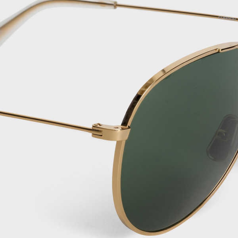 Gold/Green Celine METAL FRAME 02 IN METAL WITH MINERAL GLASS LENSES Sunglasses | CL-592410