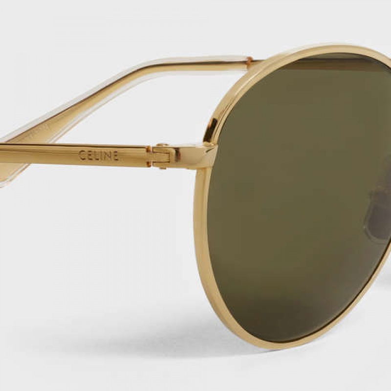 Gold/Green Celine Metal Frame 06 in Metal with Mineral Glass Lenses Sunglasses | CL-591759