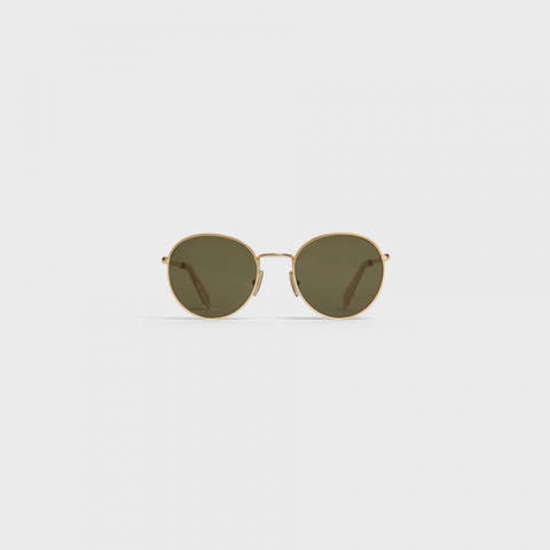 Gold/Green Celine Metal Frame 06 in Metal with Mineral Glass Lenses Sunglasses | CL-591759