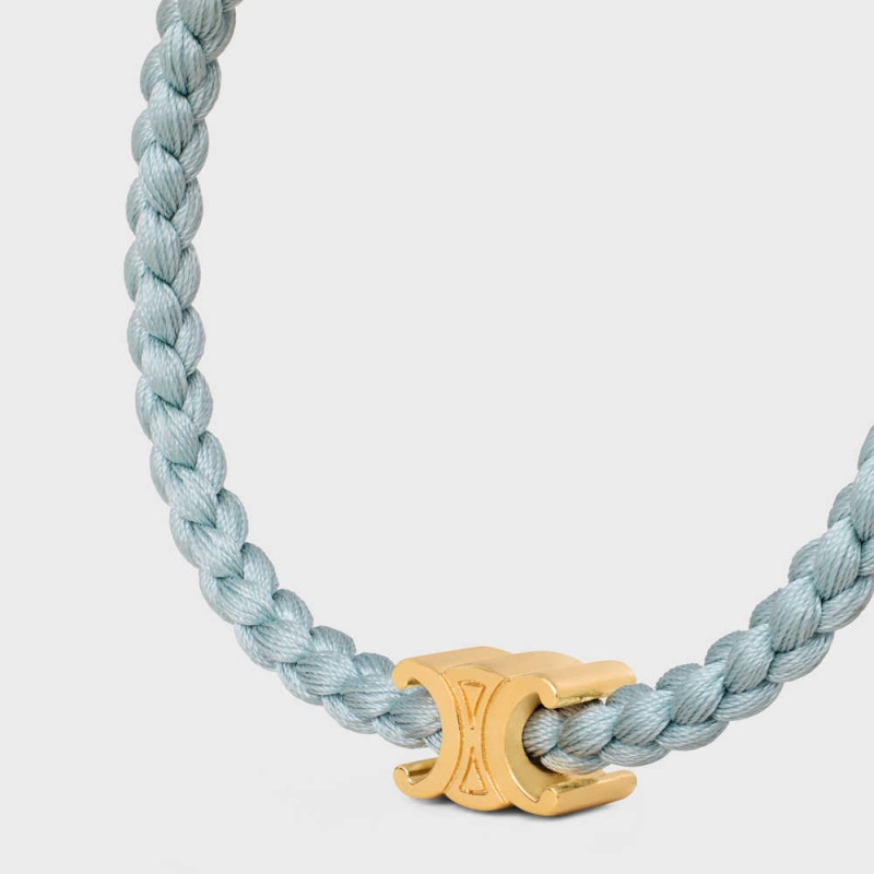 Gold/Light Green Celine Triomphe Beach in Brass with Gold Finish and Silk Bracelets | CL-592202