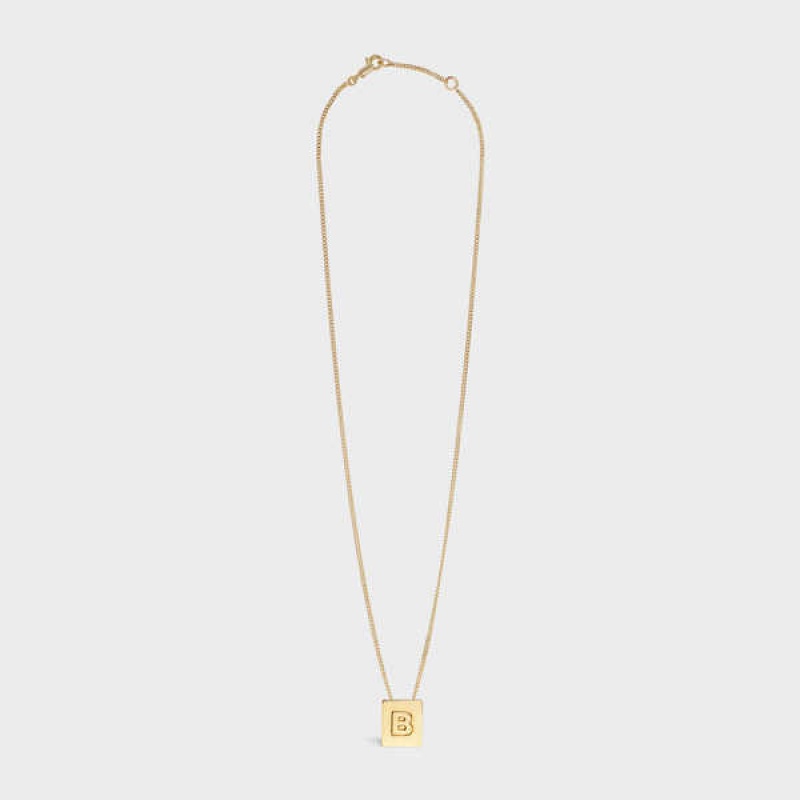 Gold Celine Alphabet B in Brass with Gold finish Necklaces | CL-592265