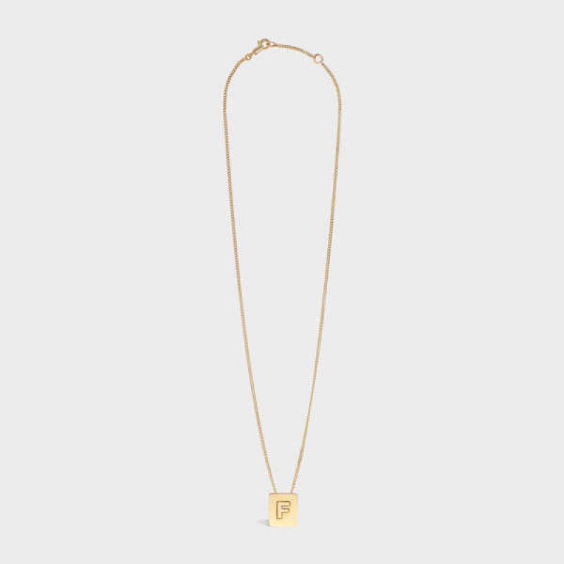 Gold Celine Alphabet F in Brass with Gold finish Necklaces | CL-592269