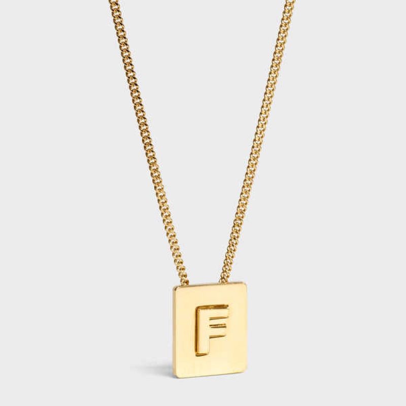 Gold Celine Alphabet F in Brass with Gold finish Necklaces | CL-592269