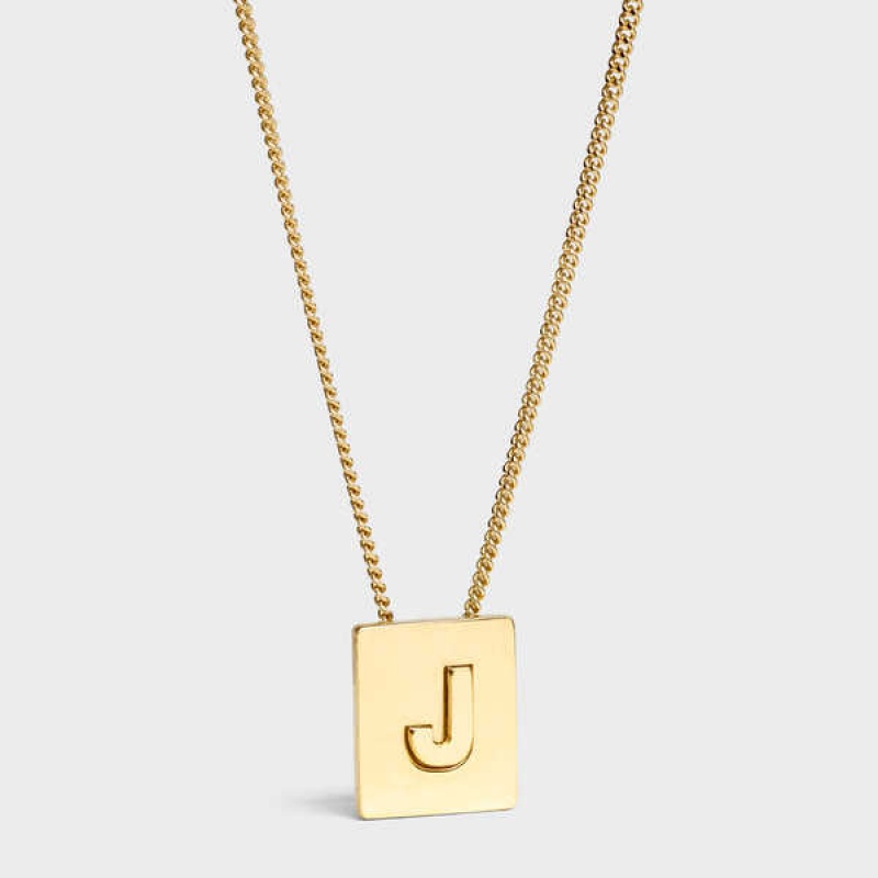 Gold Celine Alphabet J in Brass with Gold finish Necklaces | CL-592273