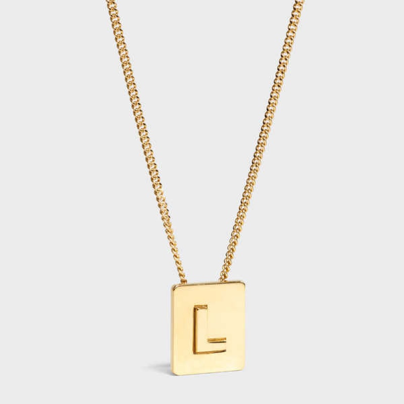 Gold Celine Alphabet L in Brass with Gold finish Necklaces | CL-592275