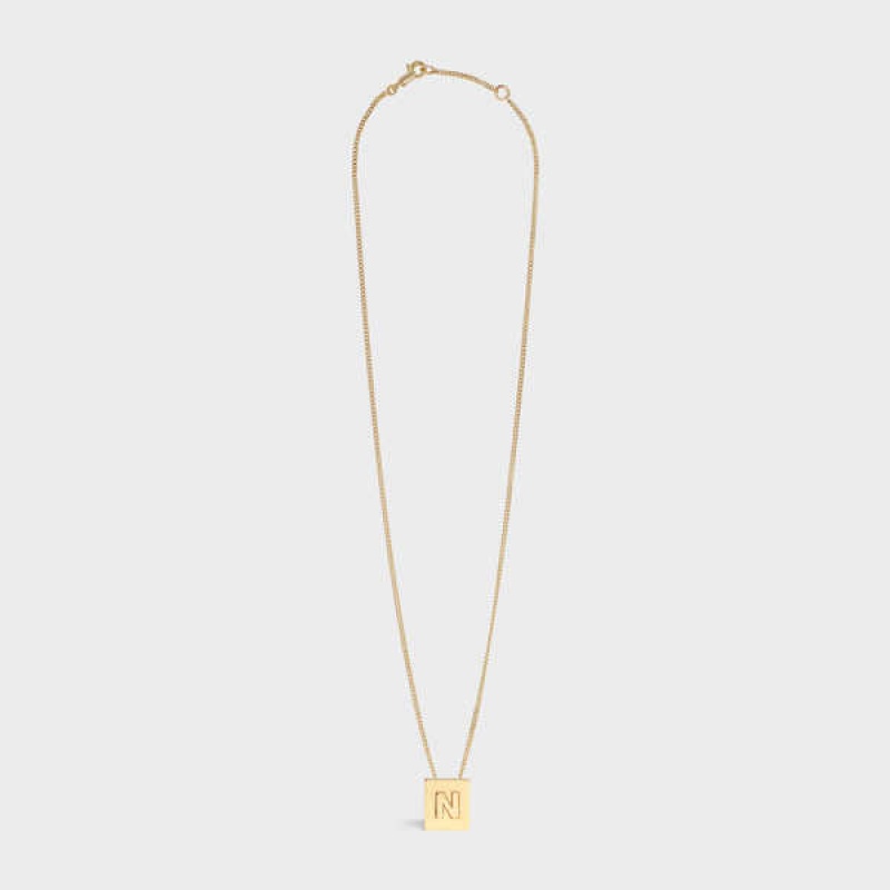 Gold Celine Alphabet N in Brass with Gold finish Necklaces | CL-592277