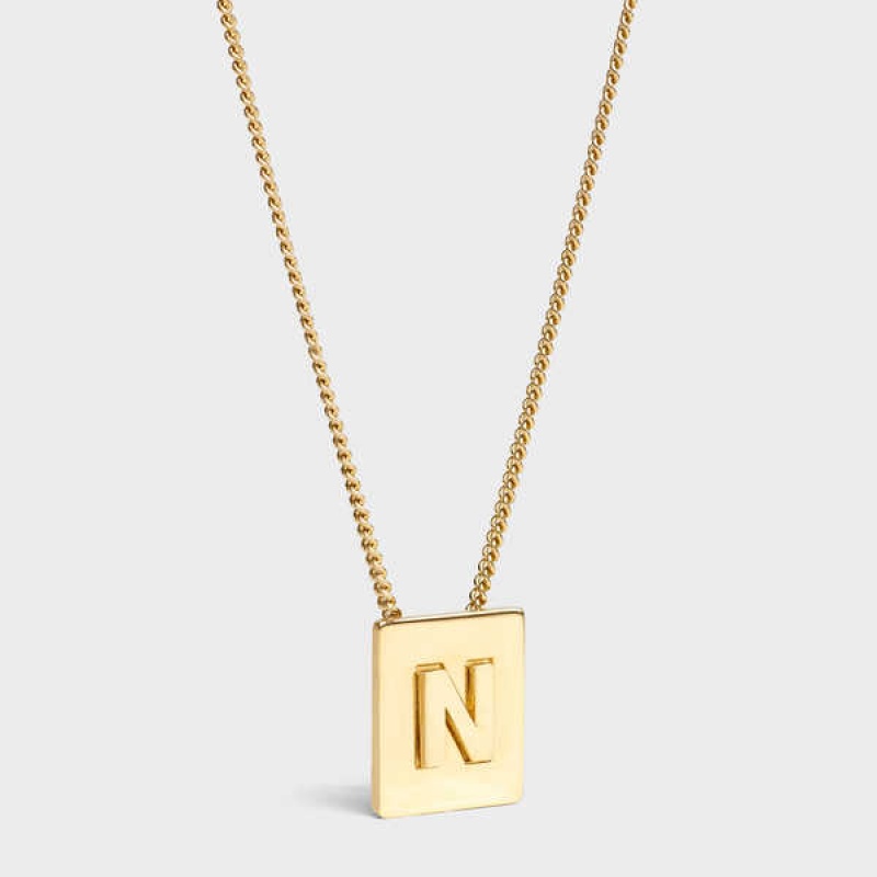 Gold Celine Alphabet N in Brass with Gold finish Necklaces | CL-592277