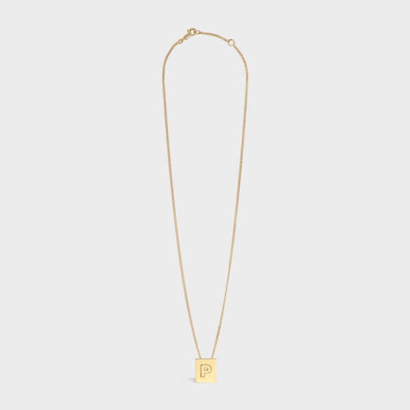 Gold Celine Alphabet P in Brass with Gold finish Necklaces | CL-592279