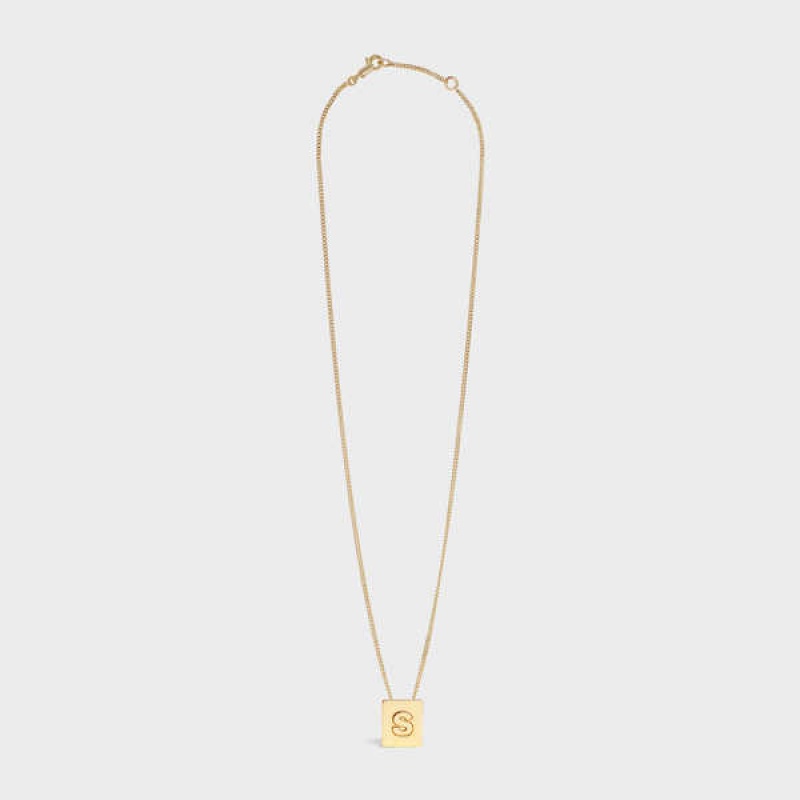 Gold Celine Alphabet S in Brass with Gold finish Necklaces | CL-592282