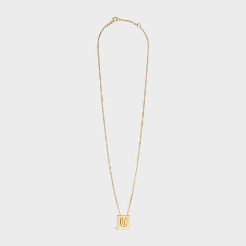 Gold Celine Alphabet U in Brass with Gold finish Necklaces | CL-592284