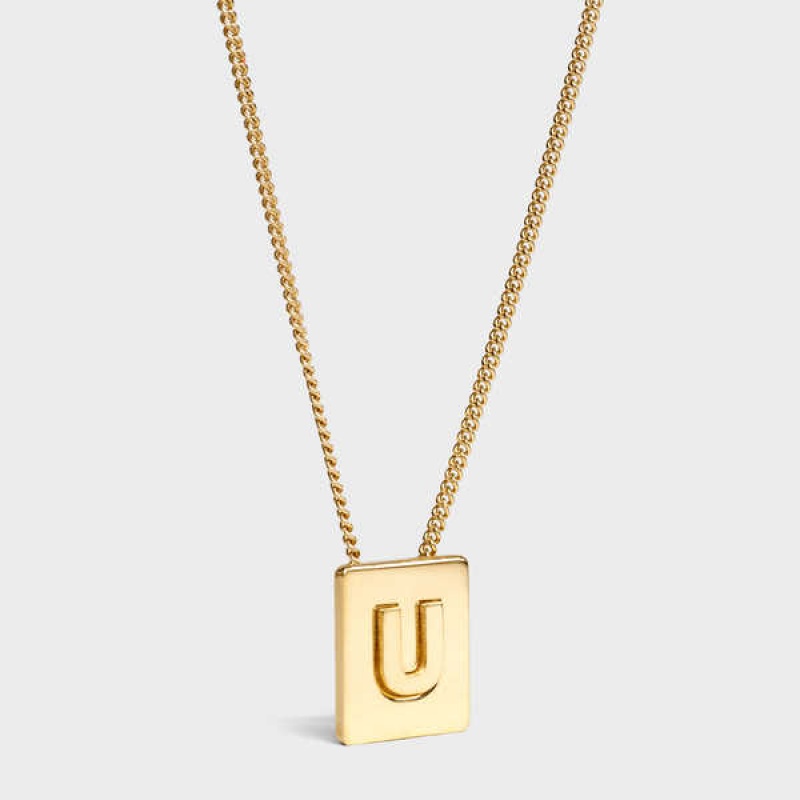 Gold Celine Alphabet U in Brass with Gold finish Necklaces | CL-592284