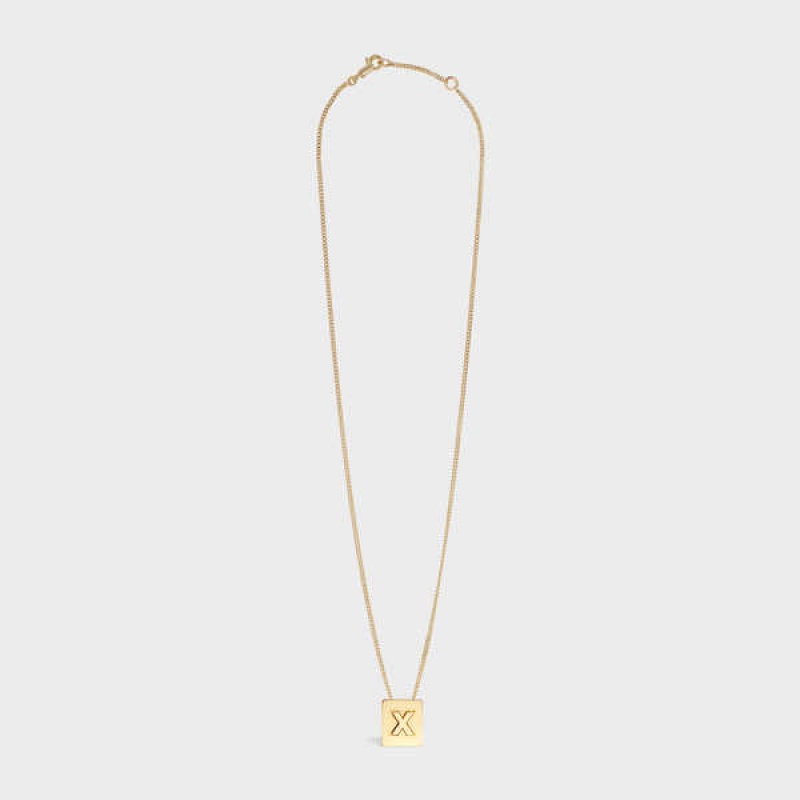 Gold Celine Alphabet X in Brass with Gold finish Necklaces | CL-592287