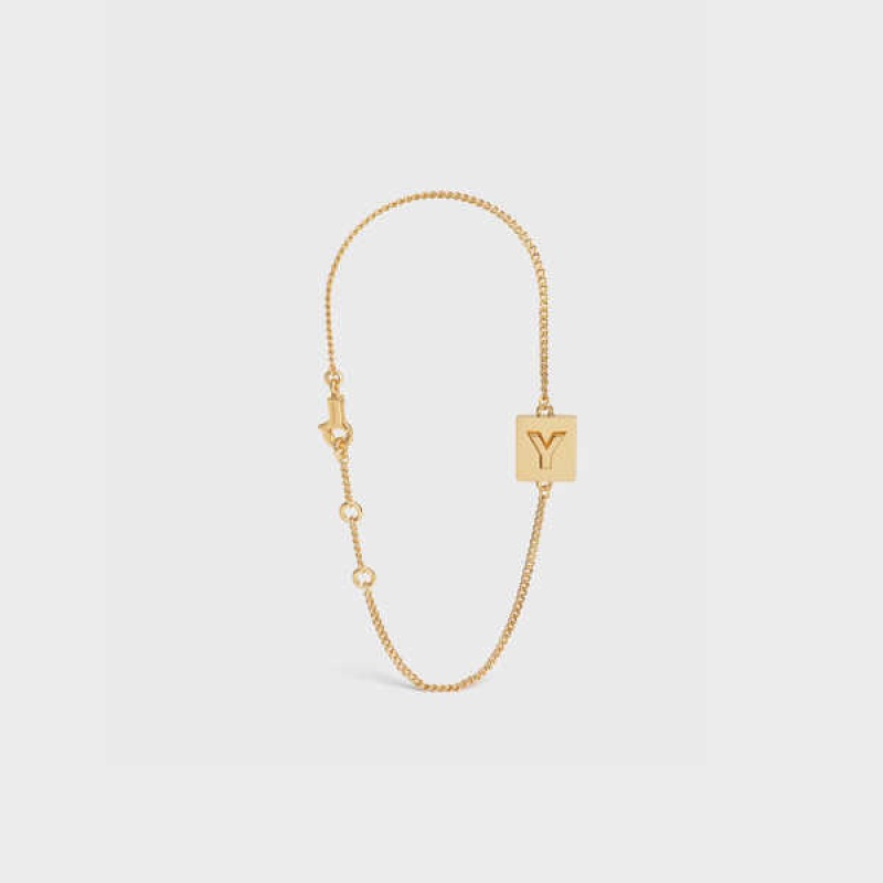 Gold Celine Alphabet Y in Brass with Gold finish Bracelets | CL-592234