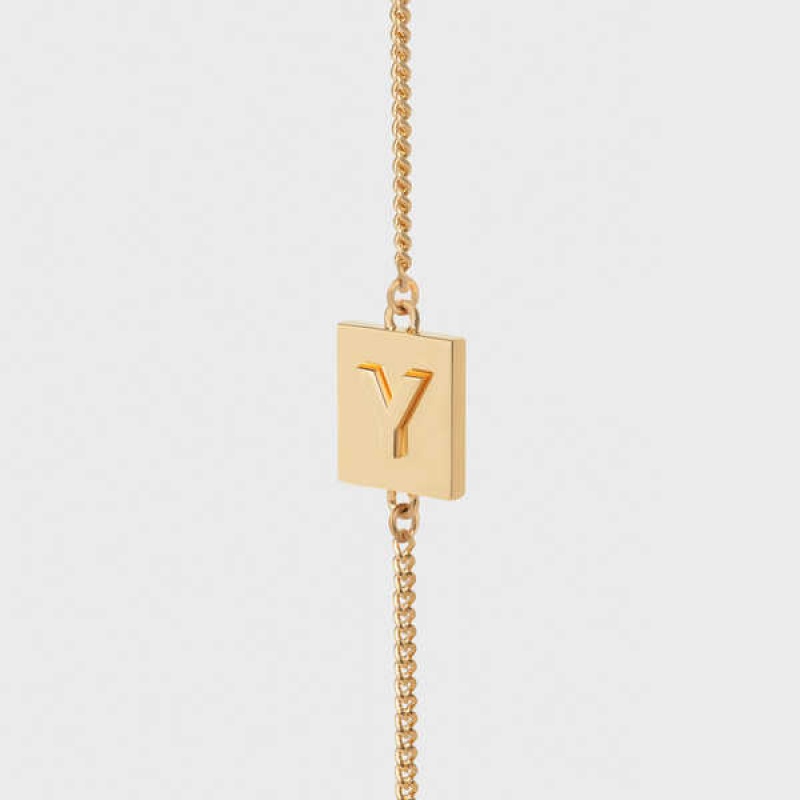 Gold Celine Alphabet Y in Brass with Gold finish Bracelets | CL-592234