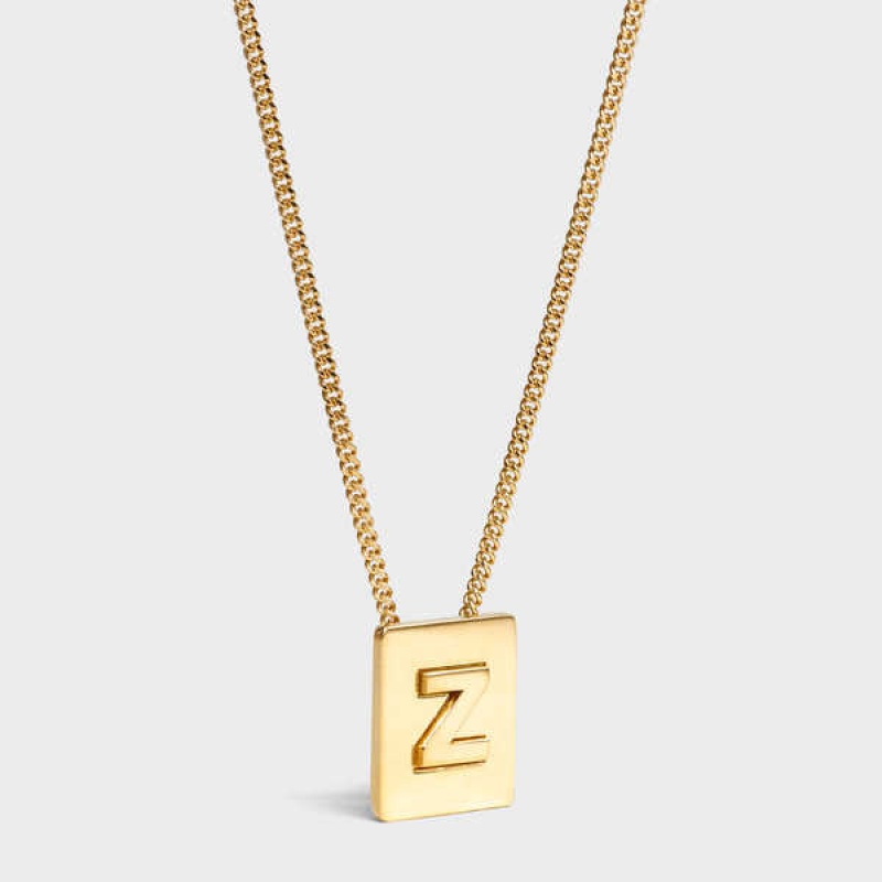 Gold Celine Alphabet Z in Brass with Gold finish Necklaces | CL-592289