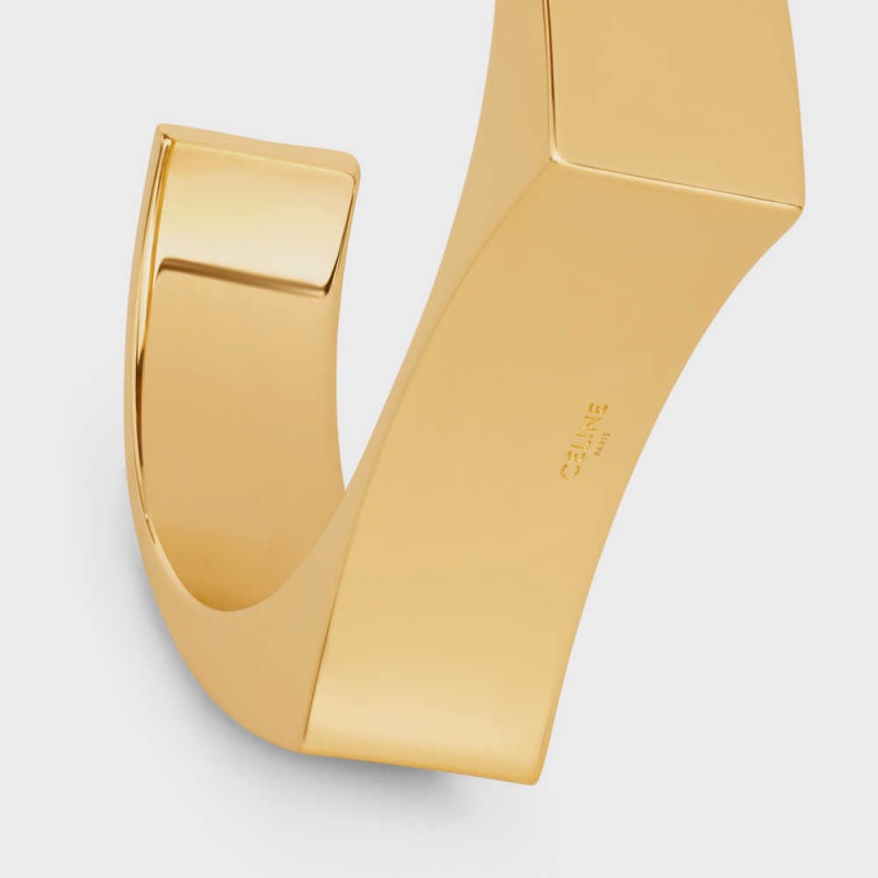 Gold Celine Formes Abstraites Concave Cuff in Brass with Gold Finish Bracelets | CL-592213