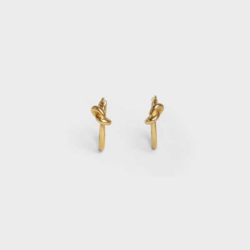 Gold Celine Knot Small Hoops in Brass with Gold finish Earrings | CL-592311