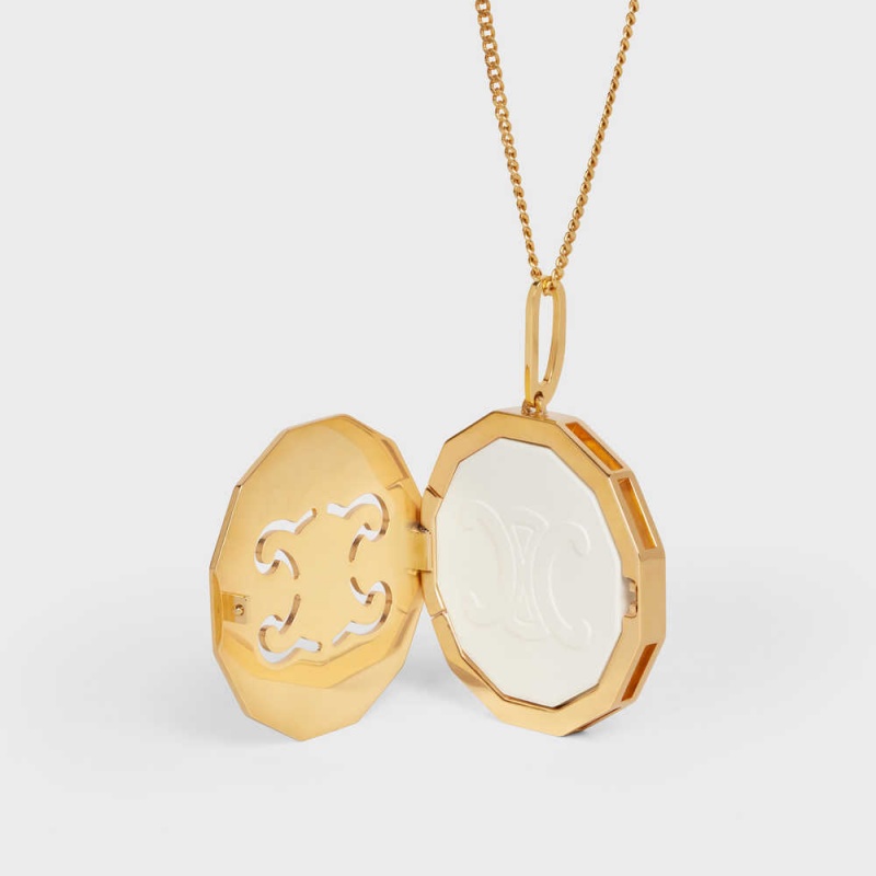 Gold Celine Les Etuis Parfums Triomphe Ceramic in Brass with Gold Finish, Steel and Ceramic Necklaces | CL-592259