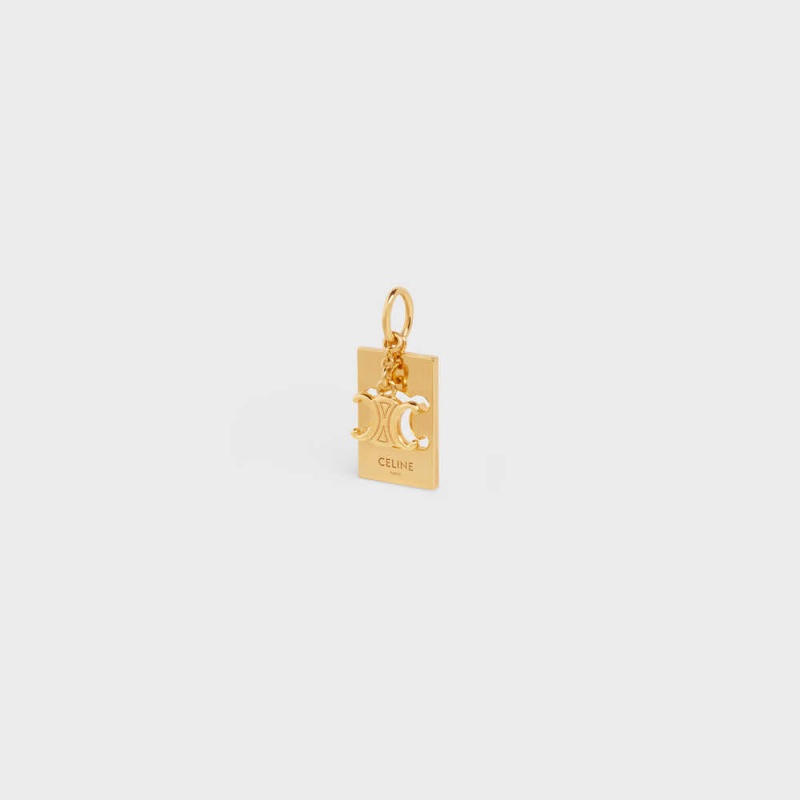 Gold Celine Separables Triomphe Interlocked Pendant in Brass with Gold Finish Necklaces | CL-592261