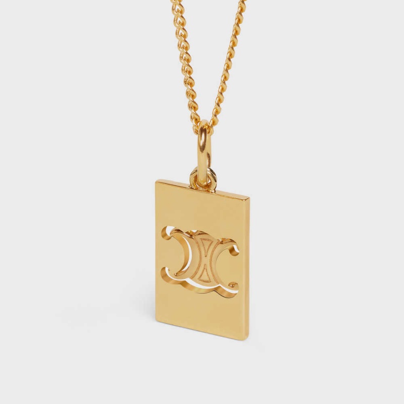 Gold Celine Separables Triomphe Interlocked Pendant in Brass with Gold Finish Necklaces | CL-592261