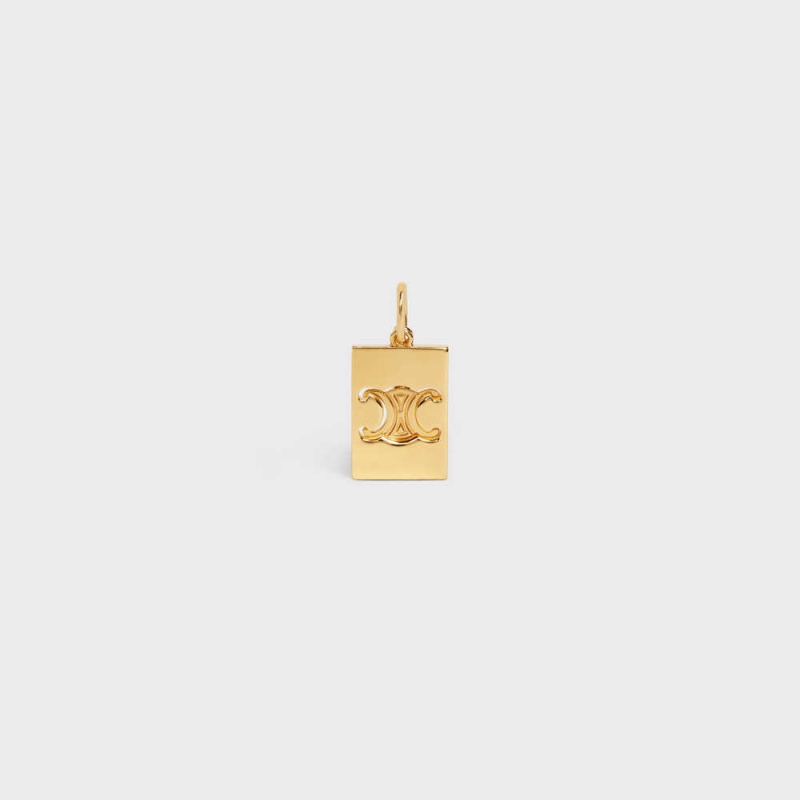 Gold Celine Separables Triomphe Interlocked Pendant in Brass with Gold Finish Necklaces | CL-592261