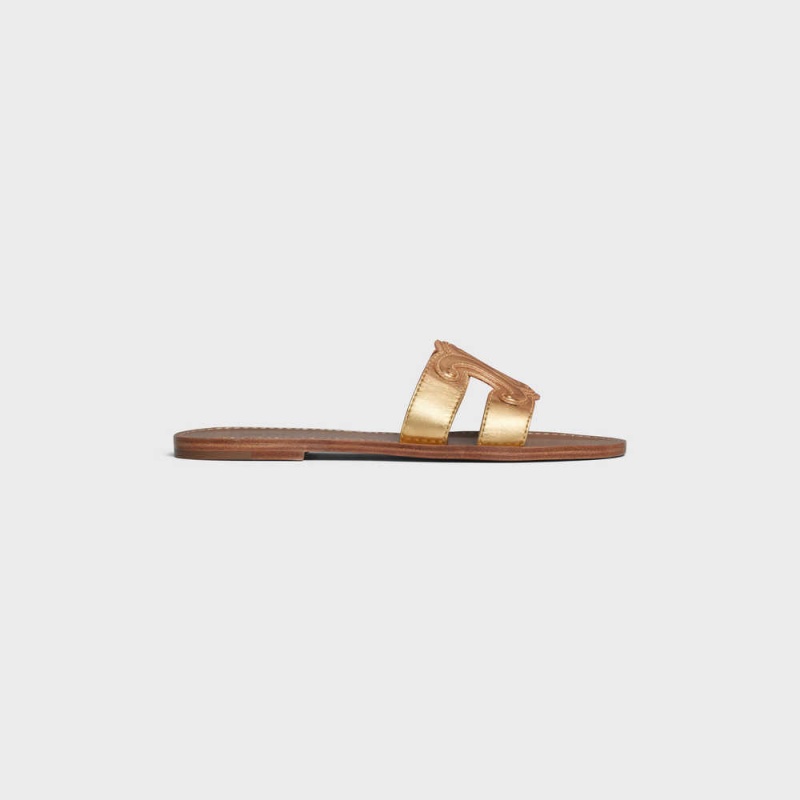 Gold Celine TRIOMPHE MULE in Metalized Calfskin Sandals | CL-592584