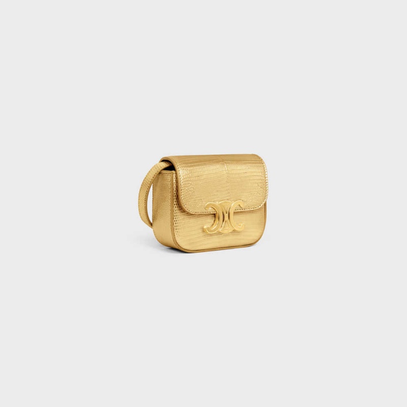 Gold Celine TRIOMPHE in LAMINATED LIZARD Mini Bags | CL-593017