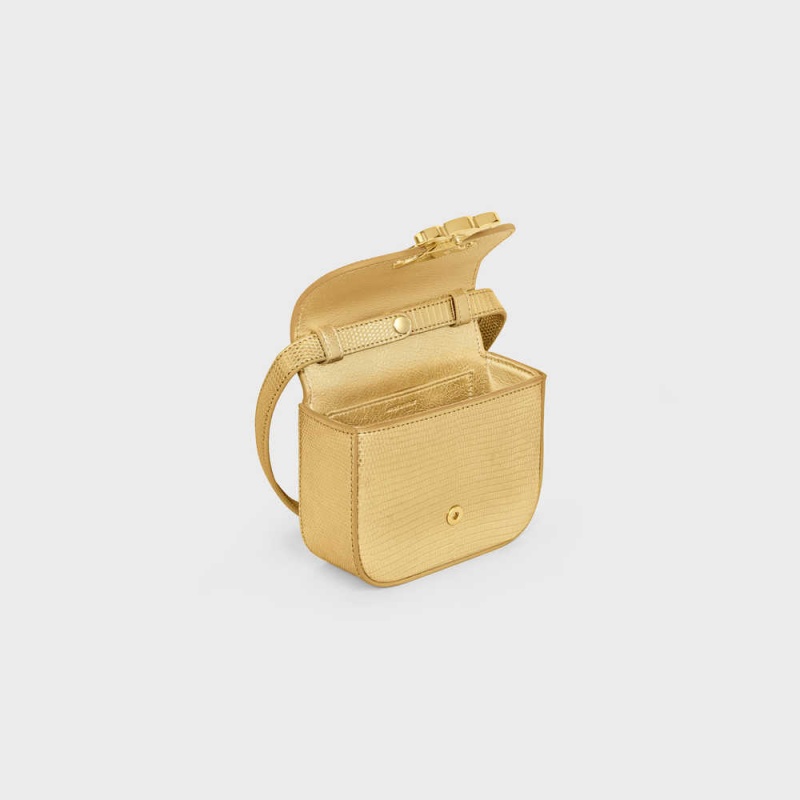 Gold Celine TRIOMPHE in LAMINATED LIZARD Mini Bags | CL-593017