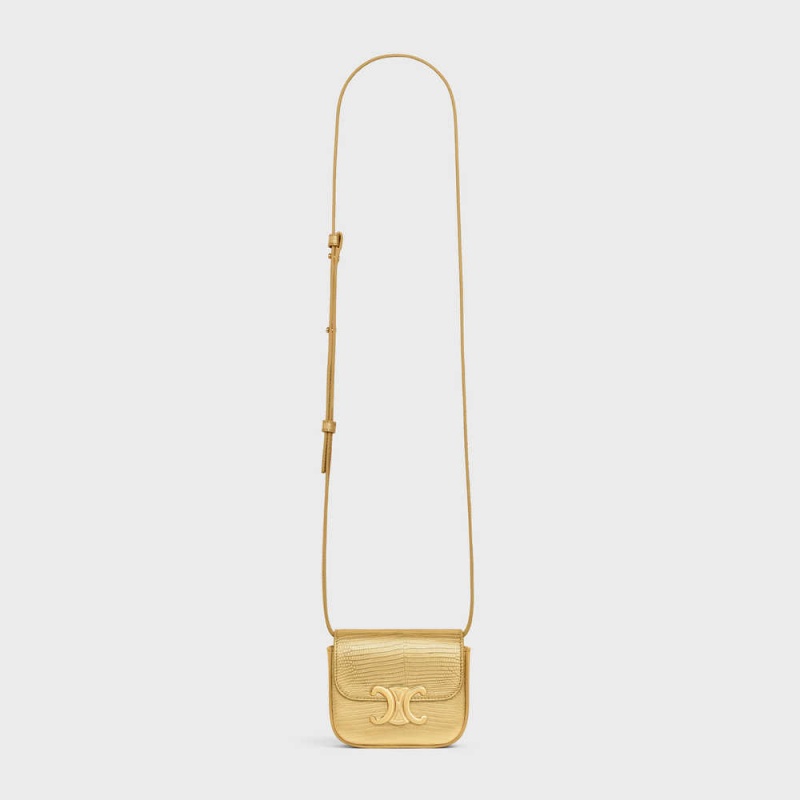 Gold Celine TRIOMPHE in LAMINATED LIZARD Mini Bags | CL-593017